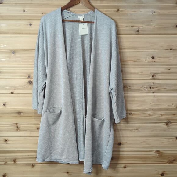 Donni Sandwash Cardigan Womens Plus One Size Striped Open Front - Picture 1 of 10